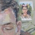 "Homme et chat gris, souvenir de Frida Kahlo"